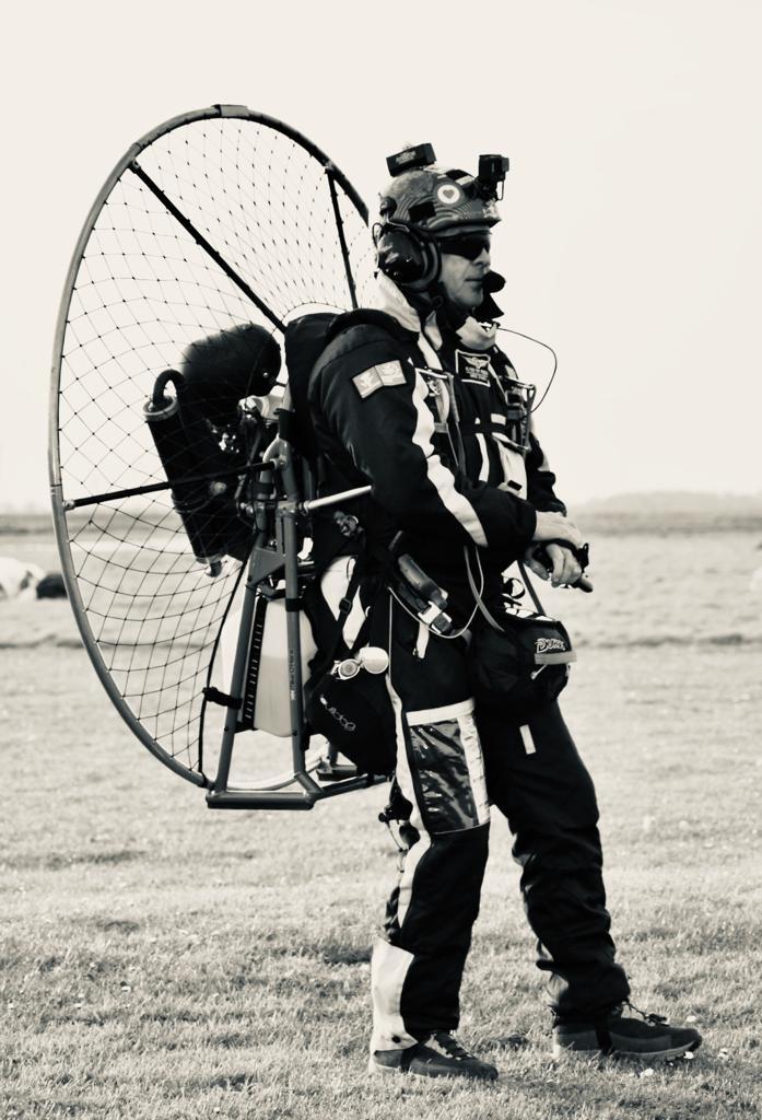 Paramotor on the back of personnel.